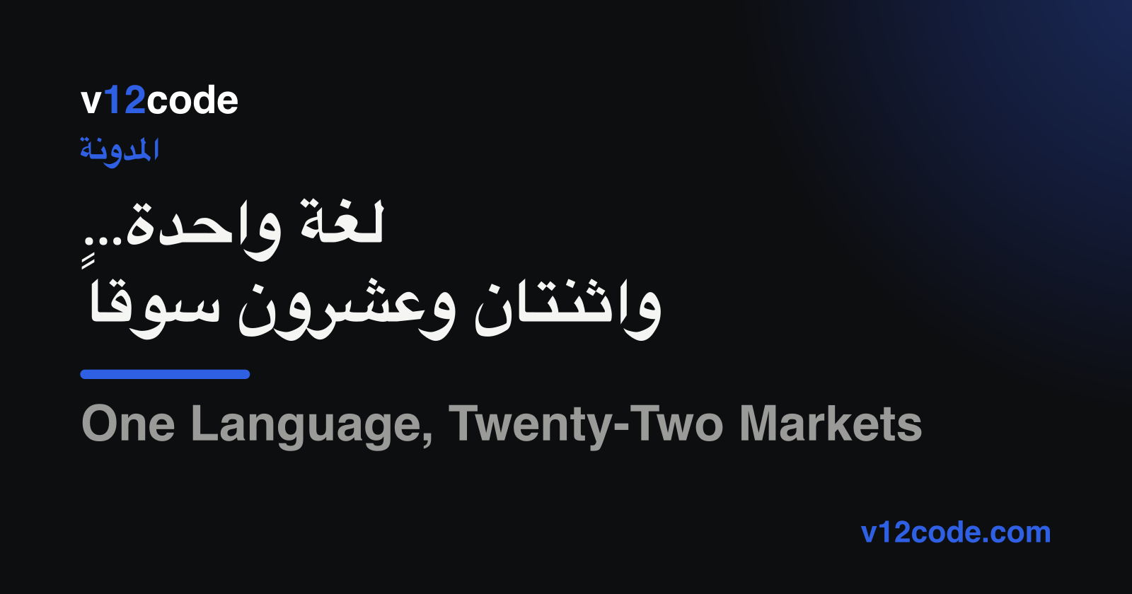 One Language, Twenty-Two Markets — v12code brand mark on a dark background